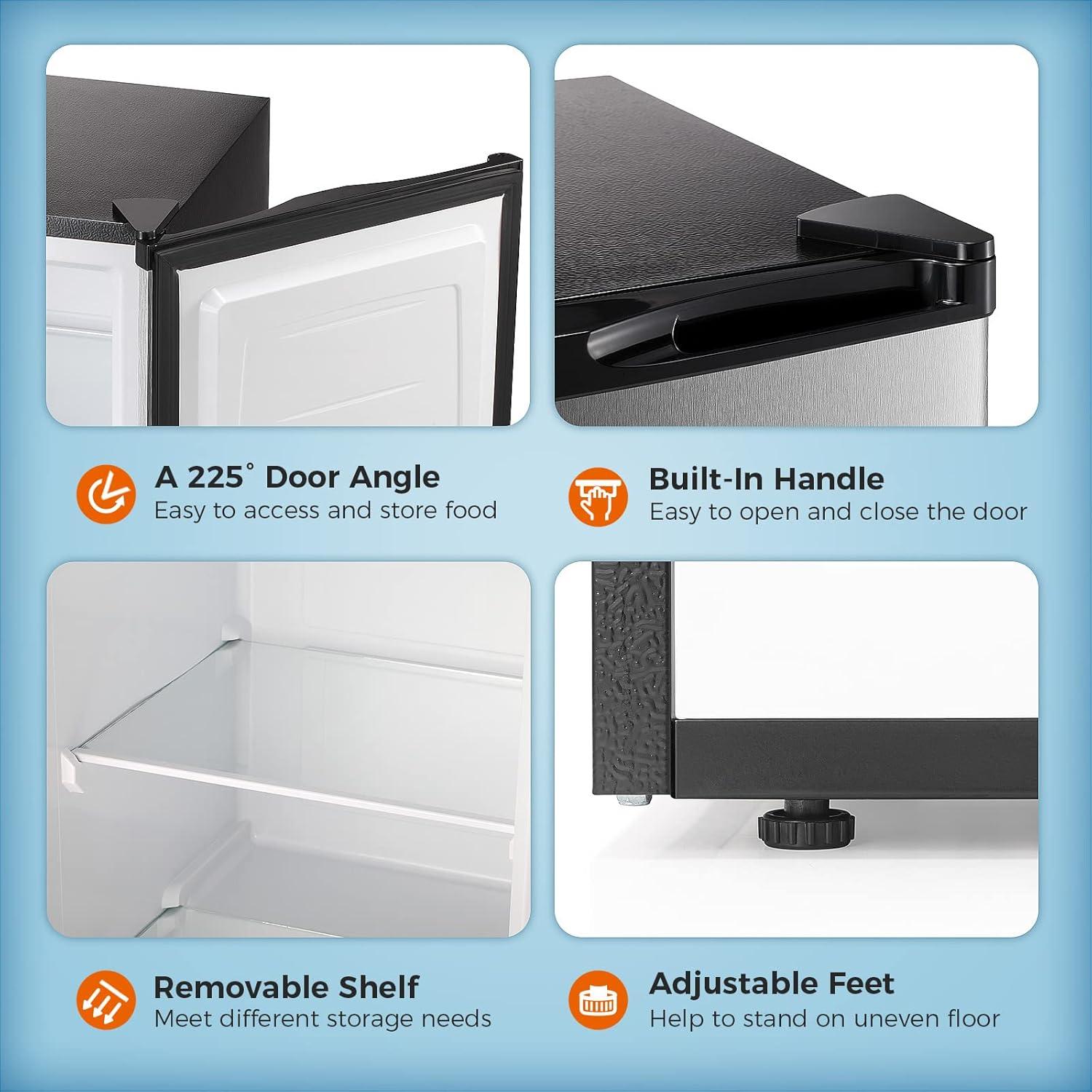 imageKismile Small Freezer Upright 30 Cuft Mini Freezer with Adjustable Thermostat Removable Shelves Reversible Single Door Stand Up Freezer for BedroomHomeDormsApartment Stainless SteelBlack