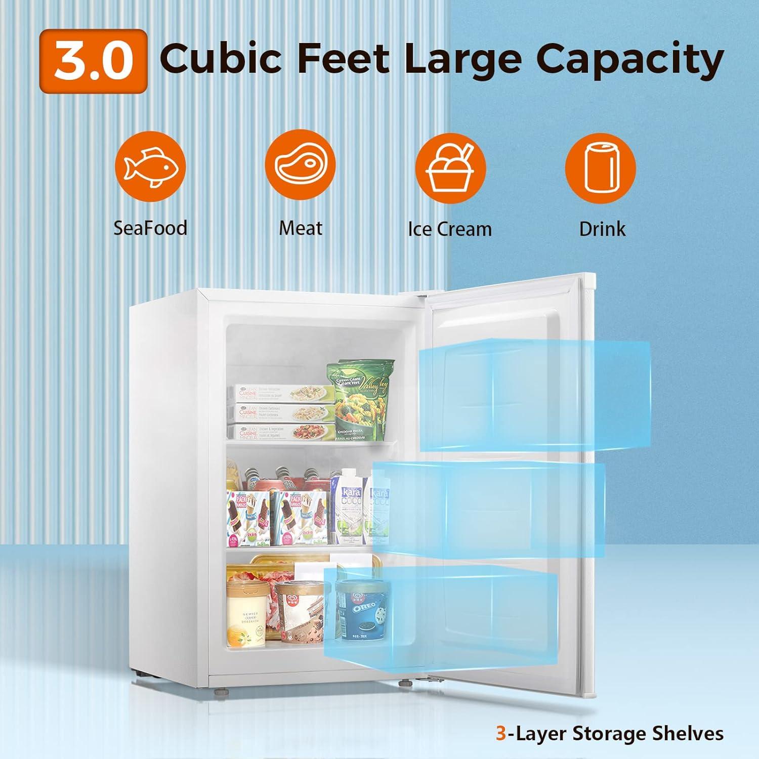 imageKismile Small Freezer Upright 30 Cuft Mini Freezer with Adjustable Thermostat Removable Shelves Reversible Single Door Stand Up Freezer for BedroomHomeDormsApartment Stainless SteelWhite