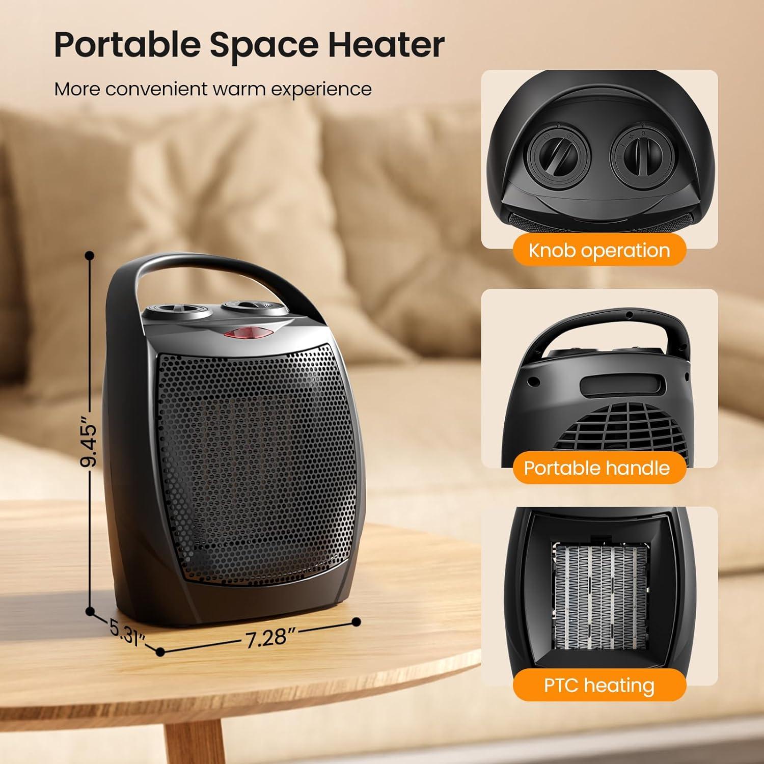 imageKismile Space Heater Portable Electric Heaters with Thermostat 1500W750W PTC Ceramic Heater Fan Small Heater for Bedroom Office and Indoor UseLuxury BlackBuiltin Handle