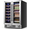 imageKismile 24 inch Wine and Beverage Refrigerator 20 Bottle and 88 Cans Dual Zone Wine Cooler with Glass Door Builtin or Freestanding WineBeerBeverage Fridge with Blue LED LightTransparent