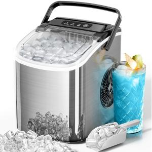 imageKismile Ice Makers Countertop with Carry Handle26LbsDay9 Cubes in 6 MinsSelfCleaning Ice Machine for HomeOfficeKitchen BlackStainless Steel Silver