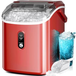 imageKismile Nugget Ice Makers Countertop Portable Sonic Ice Machine with SelfCleaningOneClick Operation for HomeOfficeSilverRed