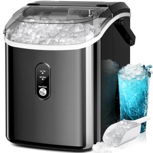imageKismile Nugget Ice Makers Countertop Portable Sonic Ice Machine with SelfCleaningOneClick Operation for HomeOfficeSilverStainless Steels Black