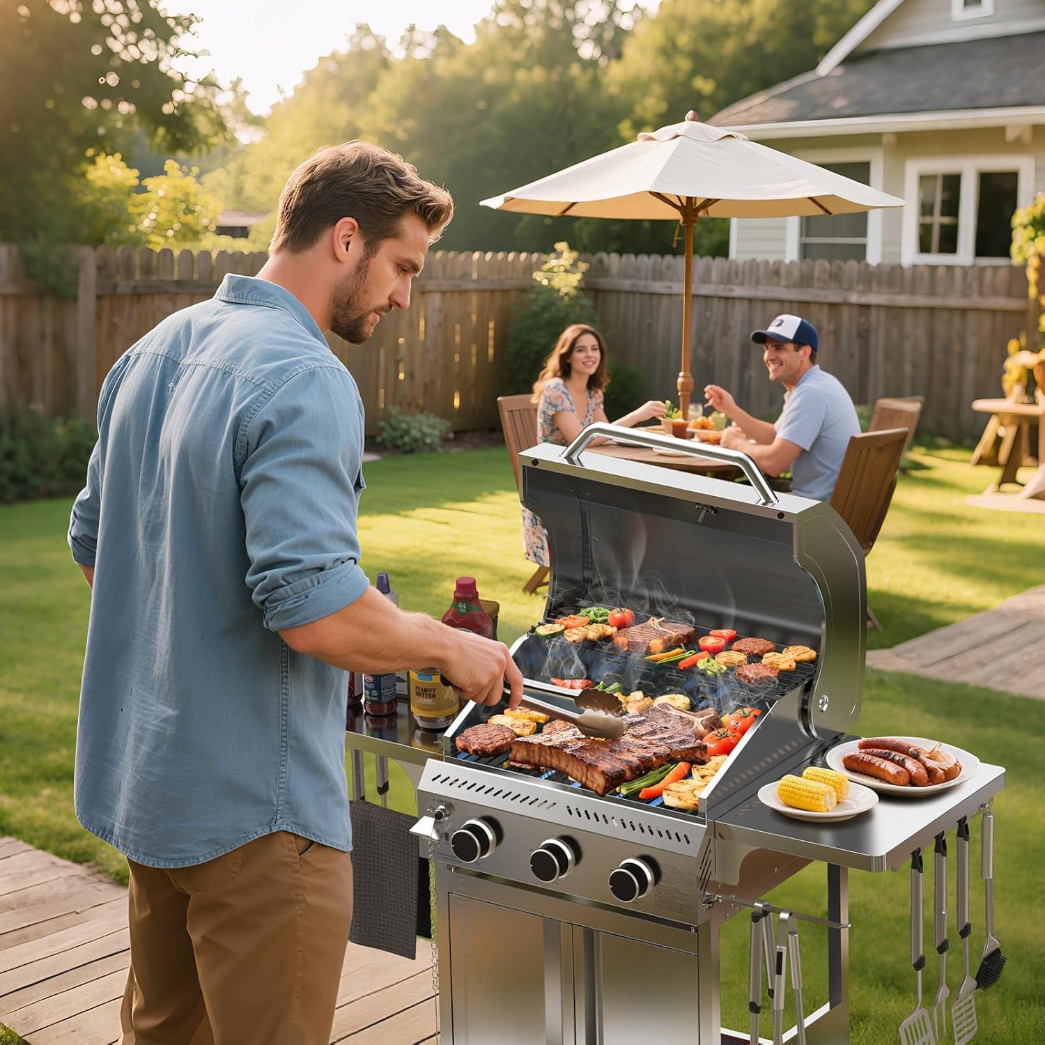 image2 Burner BBQ Propane Gas Grill 16000 BTU Stainless Steel Compact Gas Barbecue Grill with Foldable Shelves Small Propane Grills Outdoor Cooking for Patios Backyard Camping 255 SQIN Cook Area3 Burner