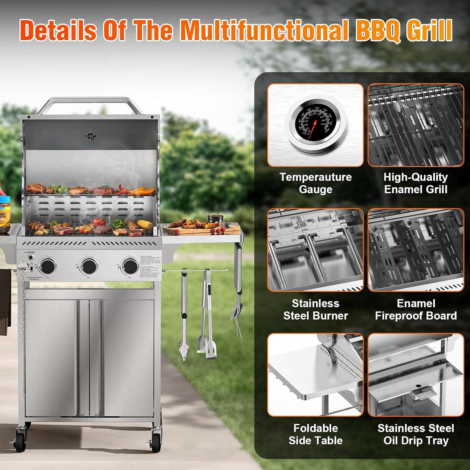 image2 Burner BBQ Propane Gas Grill 16000 BTU Stainless Steel Compact Gas Barbecue Grill with Foldable Shelves Small Propane Grills Outdoor Cooking for Patios Backyard Camping 255 SQIN Cook Area3 Burner