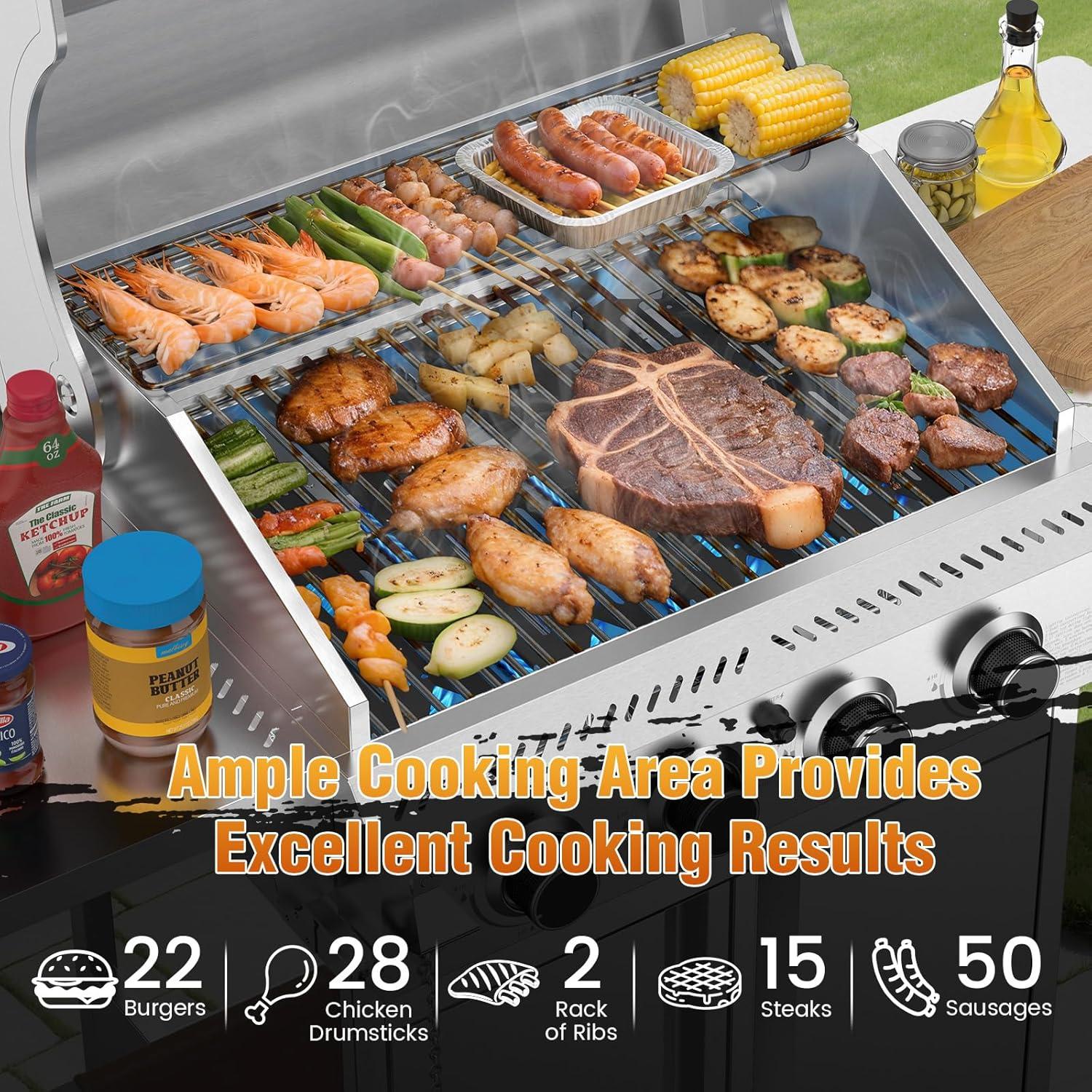 image2 Burner BBQ Propane Gas Grill 16000 BTU Stainless Steel Compact Gas Barbecue Grill with Foldable Shelves Small Propane Grills Outdoor Cooking for Patios Backyard Camping 255 SQIN Cook Area4 Burner