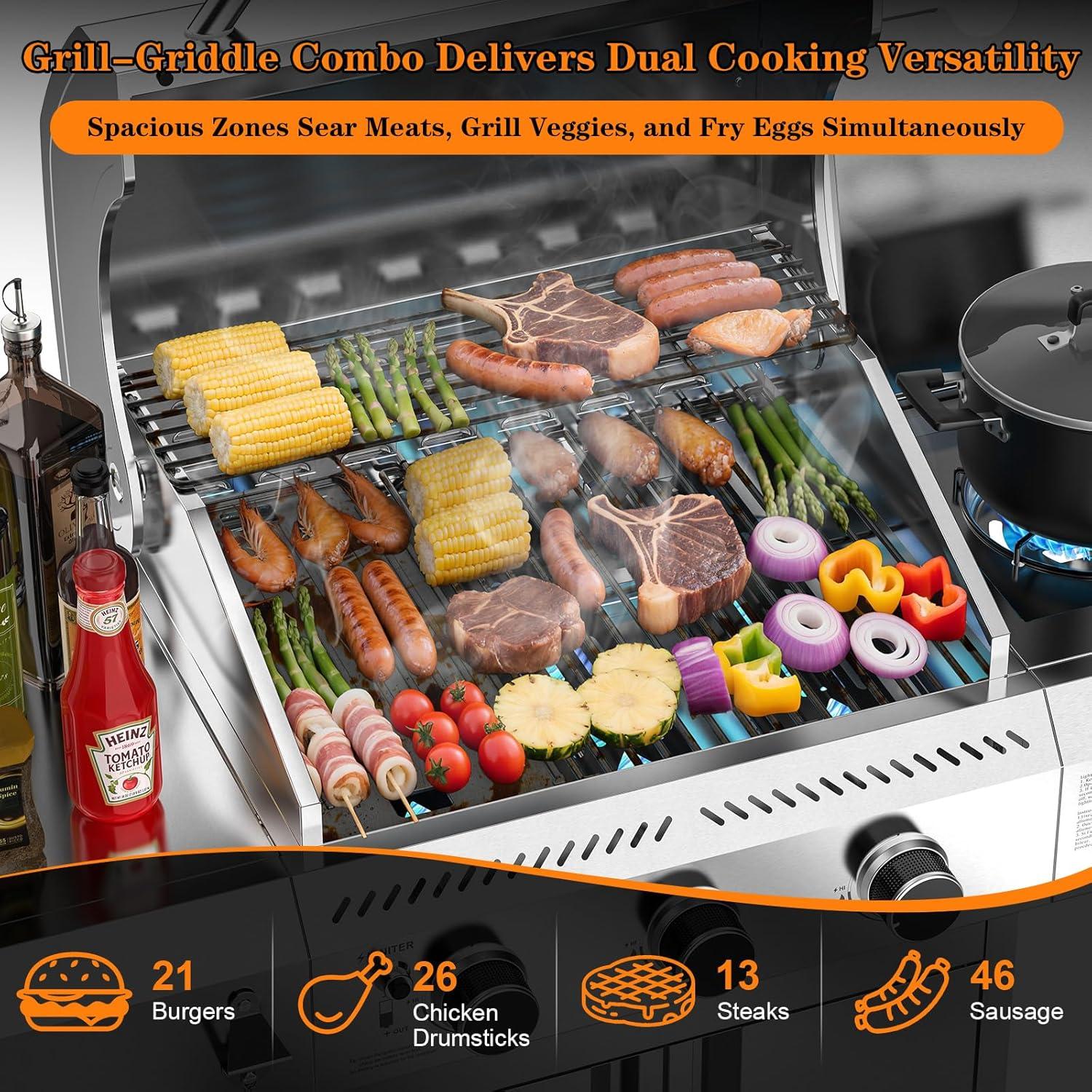 image2 Burner BBQ Propane Gas Grill 16000 BTU Stainless Steel Compact Gas Barbecue Grill with Foldable Shelves Small Propane Grills Outdoor Cooking for Patios Backyard Camping 255 SQIN Cook Area3 Burner with Side Burner