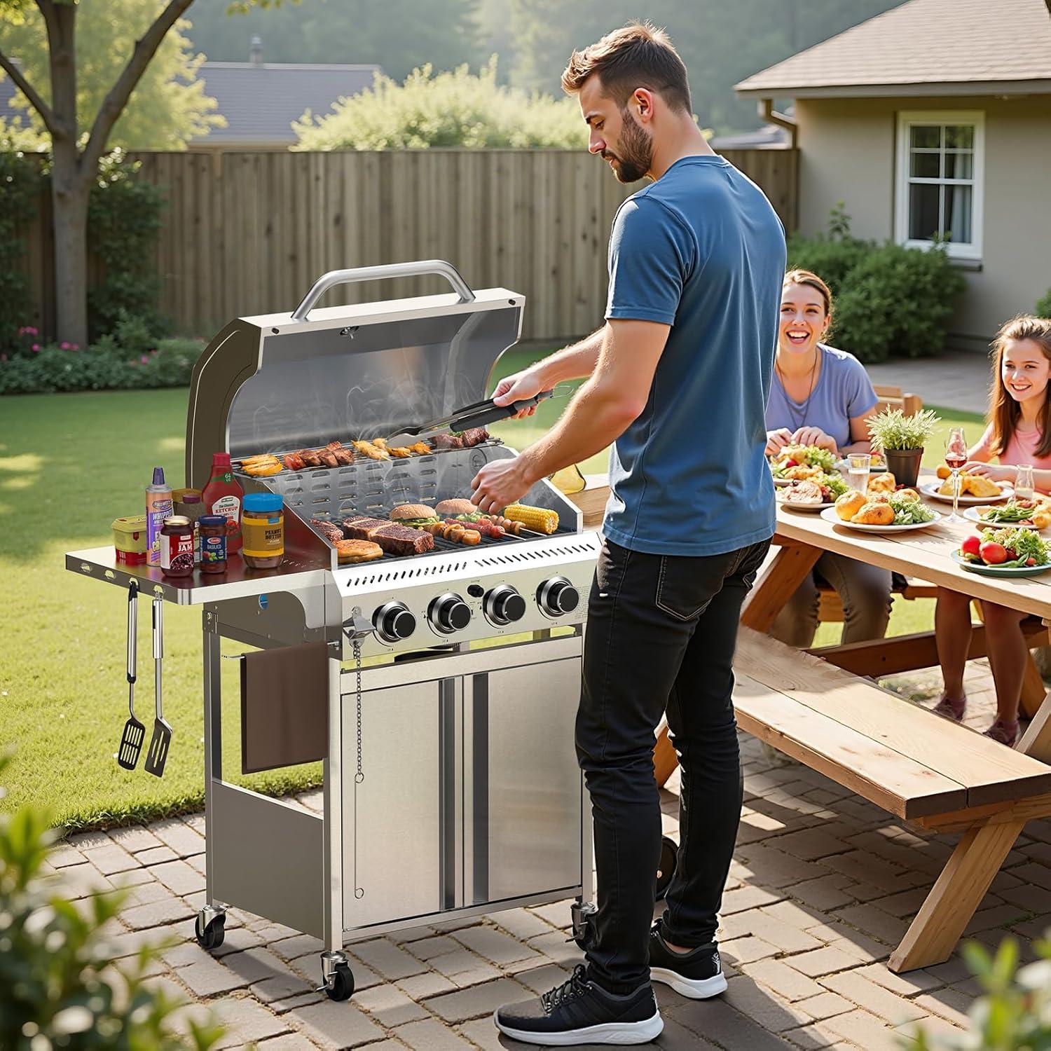 image2 Burner BBQ Propane Gas Grill 16000 BTU Stainless Steel Compact Gas Barbecue Grill with Foldable Shelves Small Propane Grills Outdoor Cooking for Patios Backyard Camping 255 SQIN Cook Area4 Burner