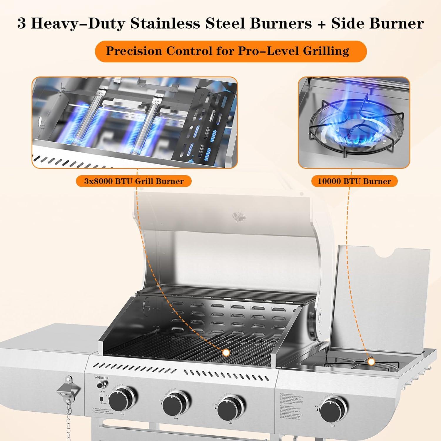image2 Burner BBQ Propane Gas Grill 16000 BTU Stainless Steel Compact Gas Barbecue Grill with Foldable Shelves Small Propane Grills Outdoor Cooking for Patios Backyard Camping 255 SQIN Cook Area3 Burner with Side Burner