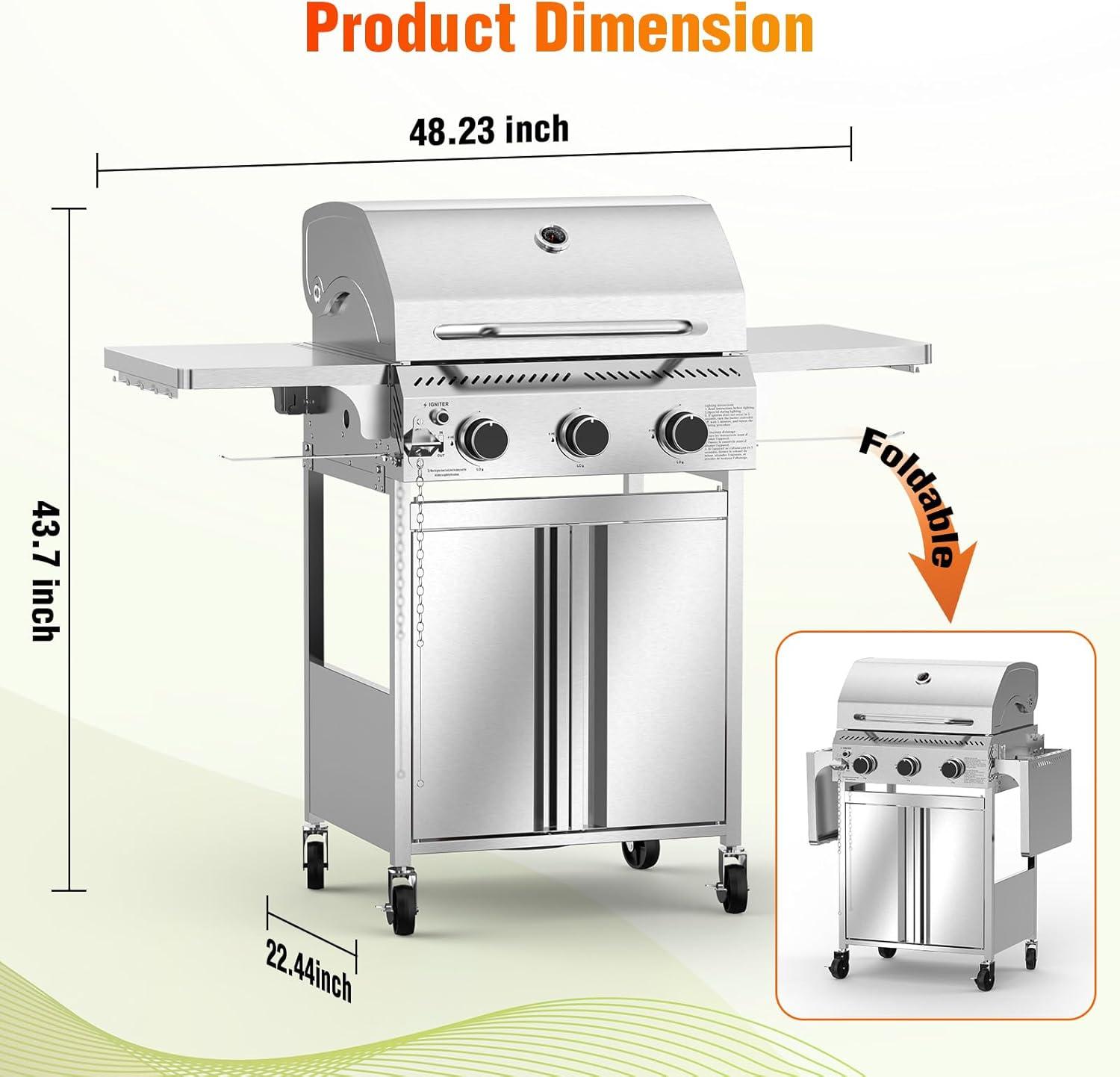 image2 Burner BBQ Propane Gas Grill 16000 BTU Stainless Steel Compact Gas Barbecue Grill with Foldable Shelves Small Propane Grills Outdoor Cooking for Patios Backyard Camping 255 SQIN Cook Area3 Burner