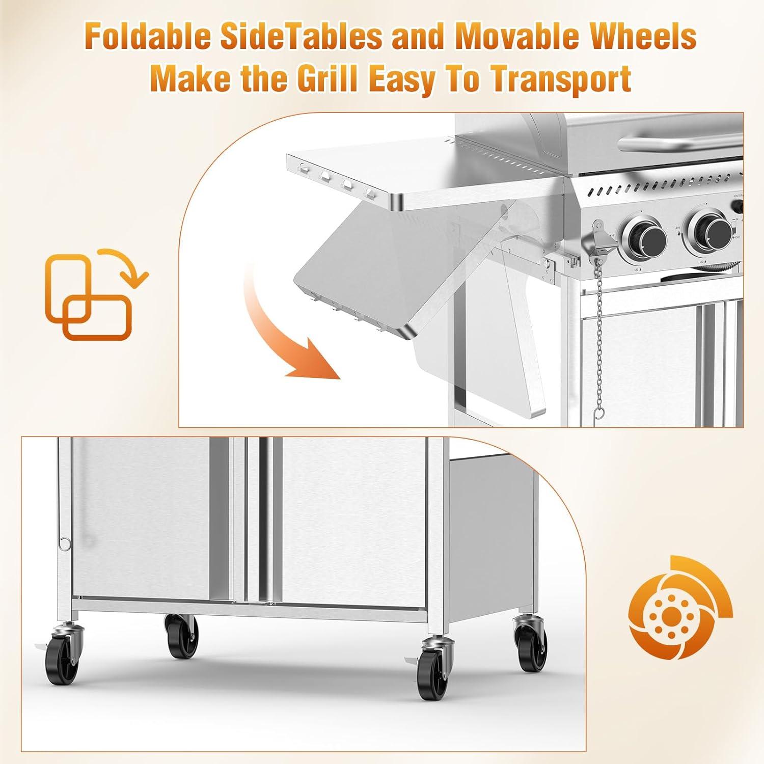 image2 Burner BBQ Propane Gas Grill 16000 BTU Stainless Steel Compact Gas Barbecue Grill with Foldable Shelves Small Propane Grills Outdoor Cooking for Patios Backyard Camping 255 SQIN Cook Area4 Burner
