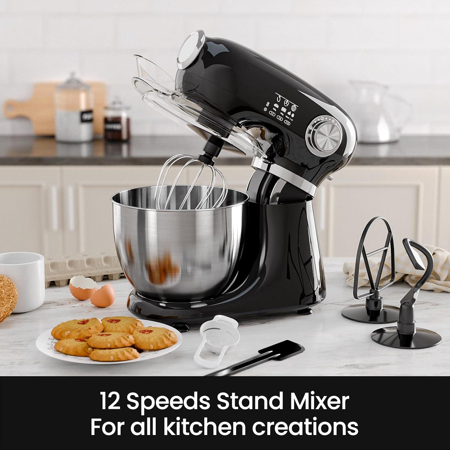 imageKismile Stand Mixer 55Quart Electric Mixer with 12 Speeds TiltHead Design ampamp Stainless Steel Bowl  Includes Dough Hook Whisk Beater  Powerful Baking Mixer for Cakes Bread Dough Deep BlackBlack