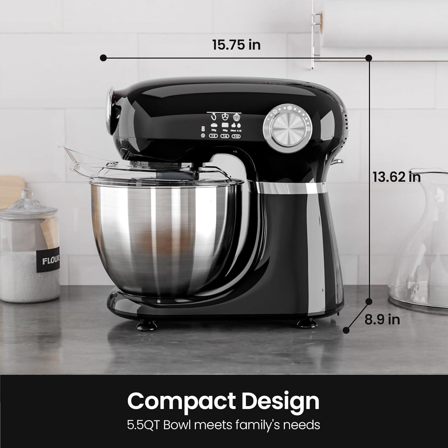 imageKismile Stand Mixer 55Quart Electric Mixer with 12 Speeds TiltHead Design ampamp Stainless Steel Bowl  Includes Dough Hook Whisk Beater  Powerful Baking Mixer for Cakes Bread Dough Deep BlackBlack