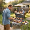 image2 Burner BBQ Propane Gas Grill 16000 BTU Stainless Steel Compact Gas Barbecue Grill with Foldable Shelves Small Propane Grills Outdoor Cooking for Patios Backyard Camping 255 SQIN Cook Area3 Burner