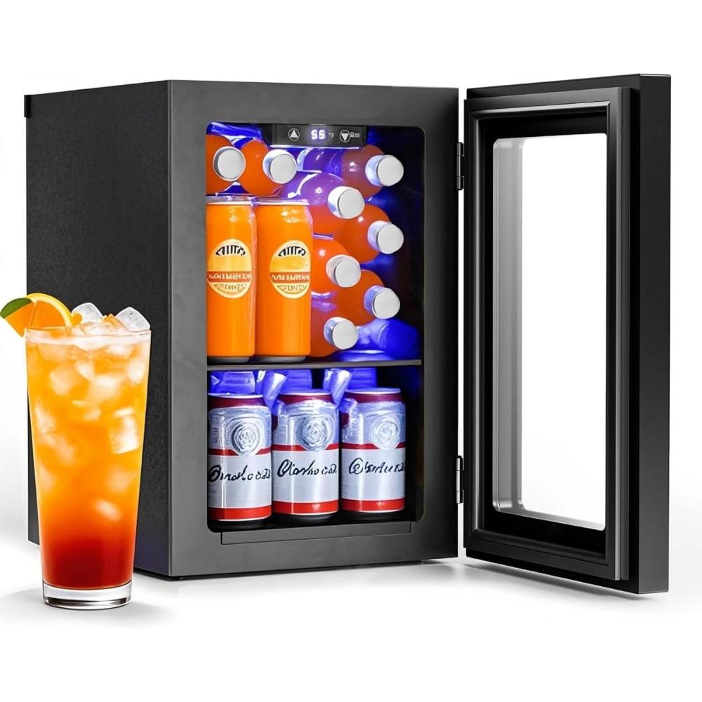 image2025 Upgrade 18L Beverage Refrigerator Wine Cooler 24 Cans Mini Fridge 06CuFt Countertop Drink Cooler Small Fridge with Adjustable Electronic Temperature Control LED Lgiht for Home Dorm Office20 Cans
