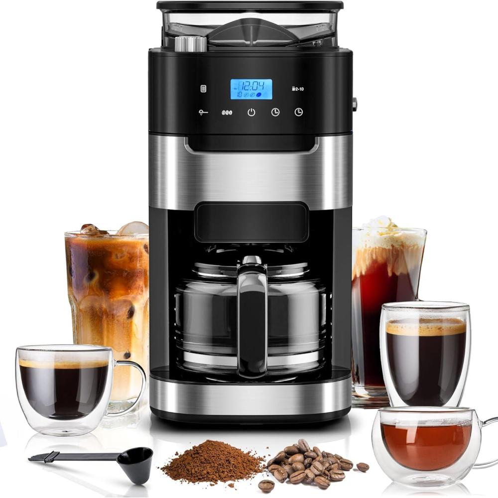 imageKismile 10Cup Digital Drip Coffee Maker with BuiltIn Grinder 12Hour Timer Programmable 15L Water Tank KeepWarm Function Combo Brewer and Grinder for Home ampamp Office Use