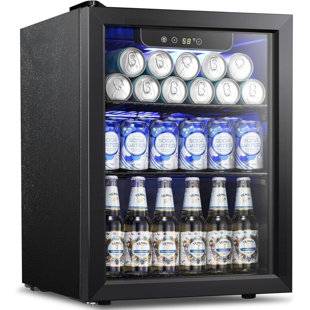 imageKismile 24 inch Wine and Beverage Refrigerator 20 Bottle and 88 Cans Dual Zone Wine Cooler with Glass Door Builtin or Freestanding WineBeerBeverage Fridge with Blue LED LightTransparent