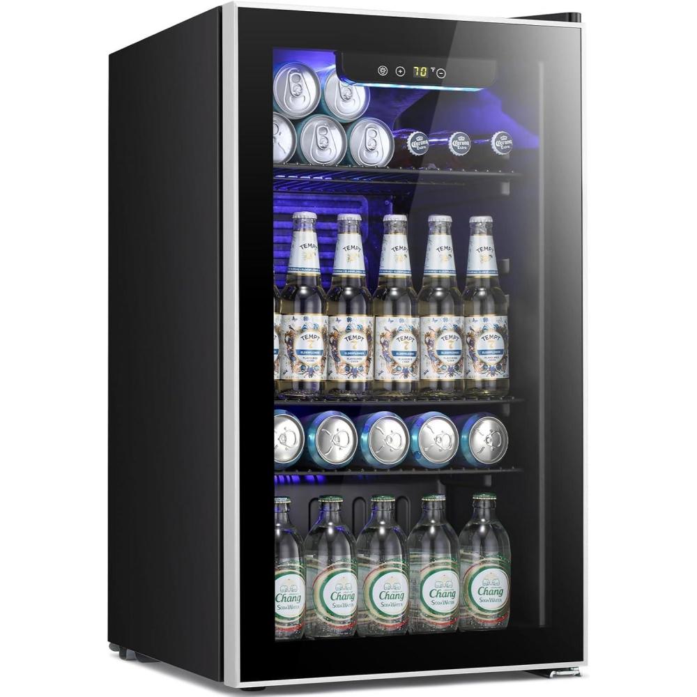 imageKismile 24 inch Wine and Beverage Refrigerator 20 Bottle and 88 Cans Dual Zone Wine Cooler with Glass Door Builtin or Freestanding WineBeerBeverage Fridge with Blue LED LightBlack