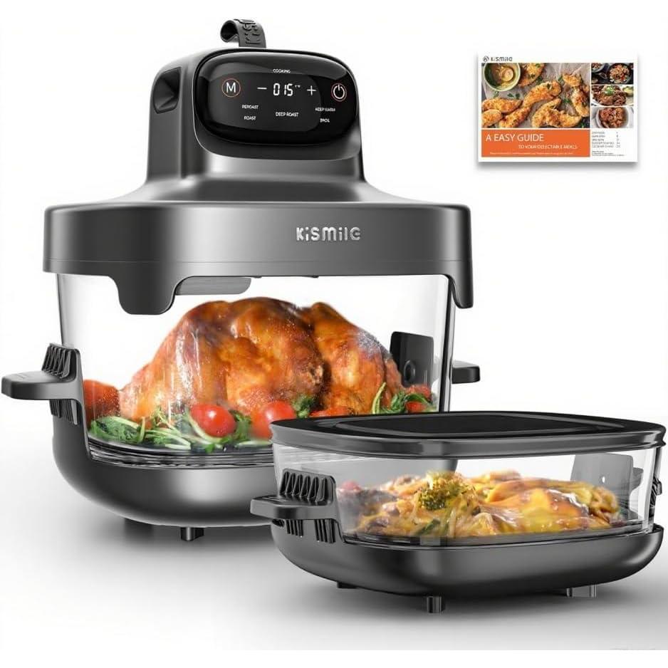 imageKismile 5in1 Portable Glass Air Fryer 26QT ampamp 47QT Dual Glass Containers with Lids 85 Less Oil Compact Smart Air Fryer Oven for Deep Roast Crisp Keep Warm  Freezer ampamp Dishwasher SafeDeep Grey