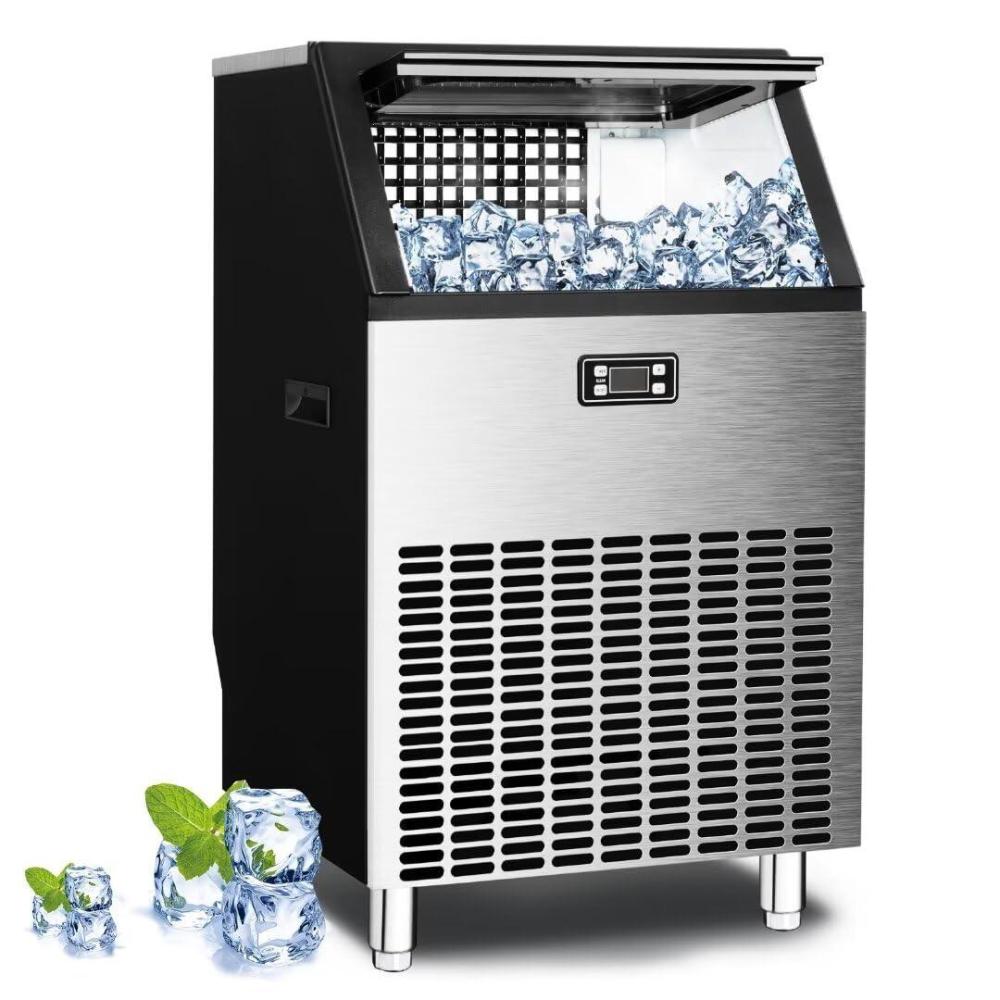 imageKismile Commercial Ice Maker Freestanding Square Ice Cube Maker 265lbs24h 55lbs Storage Bin Full Heavy Duty Stainless Steel Construction Ice Maker Machine for Home Bar Coffee Shop Business