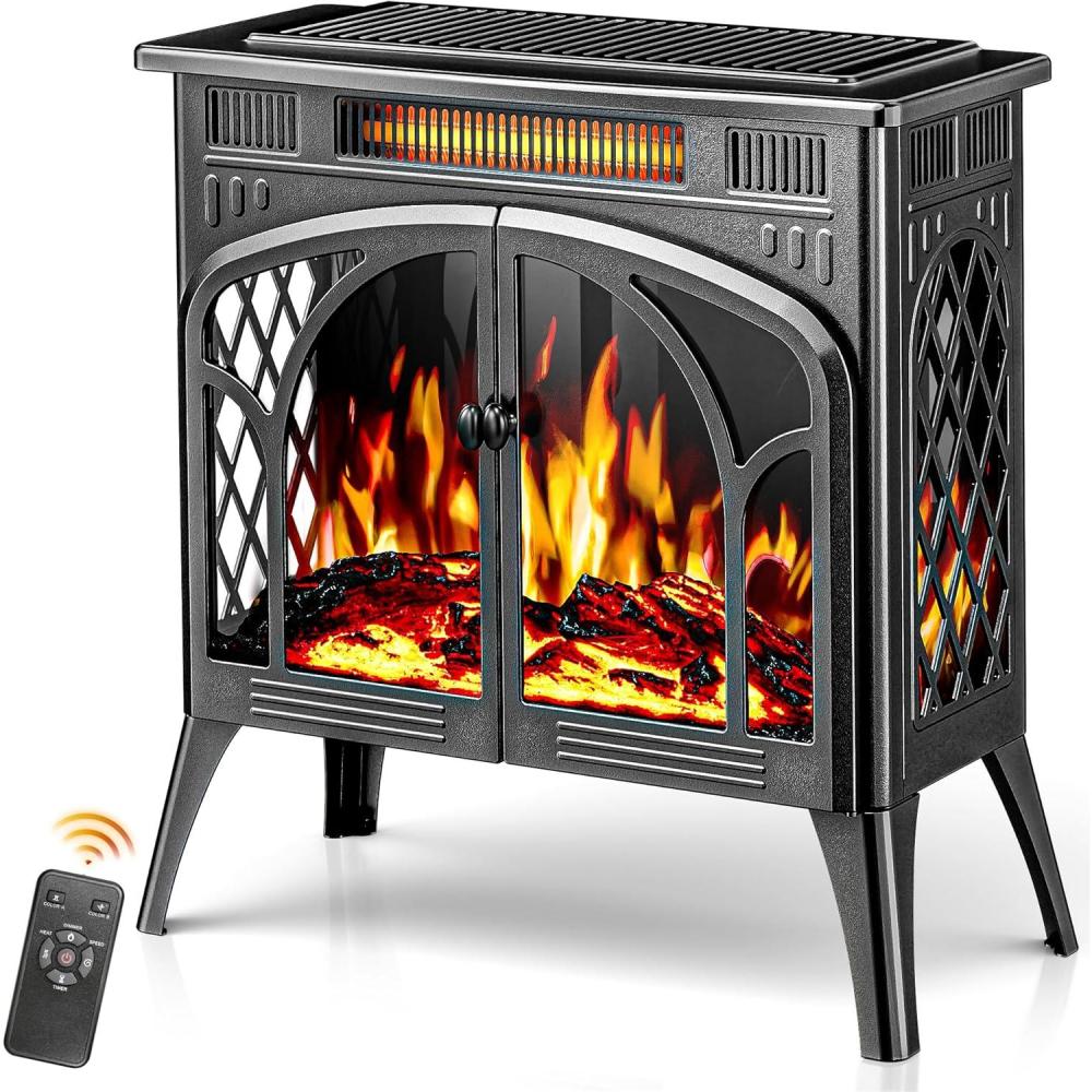 imageKismile Electric Firplace Heater 24inch ampamp 1500W Infrared Heaters for Indoor Use with Remote Control 5100BTU Small Electric Stove with 3D Flame Effect and Heating Mode Overheating SafeBlack