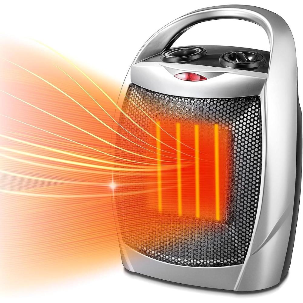 imageKismile Small Electric Space Heater Ceramic Space HeaterPortable Heater Fan for Office with Adjustable Thermostat and Overheat Protection ETL Listed for Kitchen 750W1500WBlackSilverBuiltin Handle