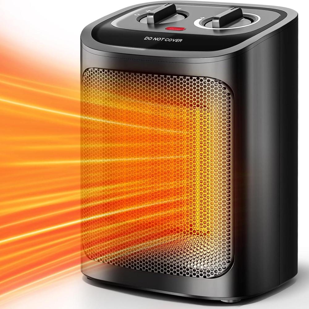 imageKismile Small Electric Space Heater Ceramic Space HeaterPortable Heater Fan for Office with Adjustable Thermostat and Overheat Protection ETL Listed for Kitchen 750W1500WBlackDark Black