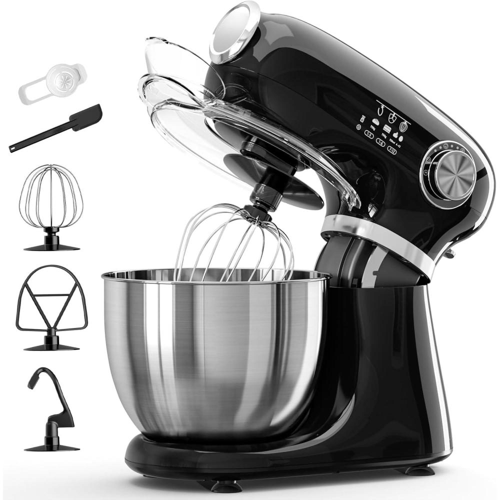 imageKismile Stand Mixer 55Quart Electric Mixer with 12 Speeds TiltHead Design ampamp Stainless Steel Bowl  Includes Dough Hook Whisk Beater  Powerful Baking Mixer for Cakes Bread Dough Deep BlackBlack