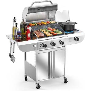 image2 Burner BBQ Propane Gas Grill 16000 BTU Stainless Steel Compact Gas Barbecue Grill with Foldable Shelves Small Propane Grills Outdoor Cooking for Patios Backyard Camping 255 SQIN Cook Area3 Burner with Side Burner