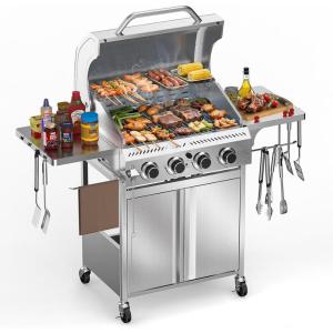 image2 Burner BBQ Propane Gas Grill 16000 BTU Stainless Steel Compact Gas Barbecue Grill with Foldable Shelves Small Propane Grills Outdoor Cooking for Patios Backyard Camping 255 SQIN Cook Area4 Burner