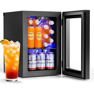 image2025 Upgrade 18L Beverage Refrigerator Wine Cooler 24 Cans Mini Fridge 06CuFt Countertop Drink Cooler Small Fridge with Adjustable Electronic Temperature Control LED Lgiht for Home Dorm Office20 Cans
