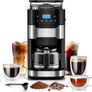 imageKismile 10Cup Digital Drip Coffee Maker with BuiltIn Grinder 12Hour Timer Programmable 15L Water Tank KeepWarm Function Combo Brewer and Grinder for Home ampamp Office Use