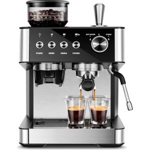 imageKismile 15 Bar Espresso Machines with Grinder Professional Espresso Maker with Removable Water Tank Milk Frother Steam Wand for LatteampampCappuccinoHot Water Function for Home Black15 Bar