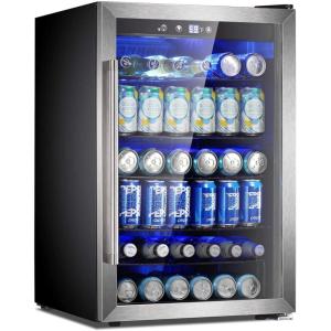 imageKismile 24 inch Wine and Beverage Refrigerator 20 Bottle and 88 Cans Dual Zone Wine Cooler with Glass Door Builtin or Freestanding WineBeerBeverage Fridge with Blue LED LightSilver