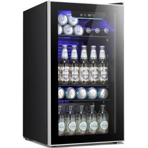 imageKismile 24 inch Wine and Beverage Refrigerator 20 Bottle and 88 Cans Dual Zone Wine Cooler with Glass Door Builtin or Freestanding WineBeerBeverage Fridge with Blue LED LightBlack