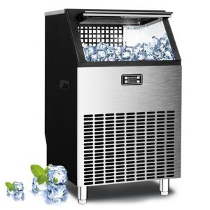 imageKismile Commercial Ice Maker Freestanding Square Ice Cube Maker 265lbs24h 55lbs Storage Bin Full Heavy Duty Stainless Steel Construction Ice Maker Machine for Home Bar Coffee Shop Business