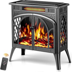 imageKismile Electric Firplace Heater 24inch ampamp 1500W Infrared Heaters for Indoor Use with Remote Control 5100BTU Small Electric Stove with 3D Flame Effect and Heating Mode Overheating SafeBlack