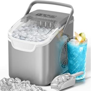 imageKismile Ice Makers Countertop with Carry Handle8 Cubes in 6 Mins26LbsDay2 Size of Bullet IcePortable Ice Maker Machine with SelfCleaning for HomeOfficeBlackGrey