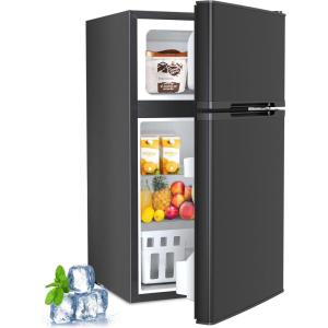 imageKismile Mini Fridge with Freezer32 CuFt Compact Mini Refrigerator with Double 2 DoorAdjustable TemperatureFull Size for HomeKitchenDormApartmentRetro GreyBlack