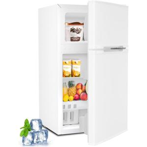 imageKismile Mini Fridge with Freezer32 CuFt Compact Mini Refrigerator with Double 2 DoorAdjustable TemperatureFull Size for HomeKitchenDormApartmentRetro White
