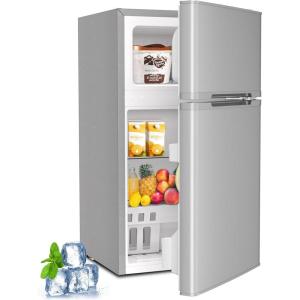 imageKismile Mini Fridge with Freezer32 CuFt Compact Mini Refrigerator with Double 2 DoorAdjustable TemperatureFull Size for HomeKitchenDormApartmentRetro GreyGrey