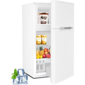 imageKismile Mini Fridge with Freezer32 CuFt Compact Mini Refrigerator with Double 2 DoorAdjustable TemperatureFull Size for HomeKitchenDormApartmentRetro GreyWhite