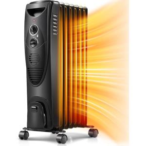 imageKismile Portable Electric Radiator Heater Oil Filled with 3 Heat Settings Adjustable Thermostat Overheat ampamp TipOver Protection For Indoor Use 1500W BlackBlack