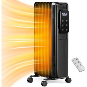 imageKismile Radiator Heater1500W Electric Portable Space Oil Filled Heater with LCD Display4 ModesRemote ControlOverheat ampamp TipOver ProtectionDigital Thermostat24H Timer for Indoor Use Black