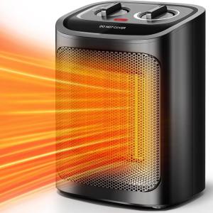 imageKismile Small Electric Space Heater Ceramic Space HeaterPortable Heater Fan for Office with Adjustable Thermostat and Overheat Protection ETL Listed for Kitchen 750W1500WBlackDark Black