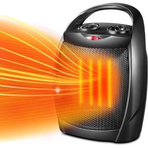 imageKismile Small Electric Space Heater Ceramic Space HeaterPortable Heater Fan for Office with Adjustable Thermostat and Overheat Protection ETL Listed for Kitchen 750W1500WBlackLuxury BlackBuiltin Handle