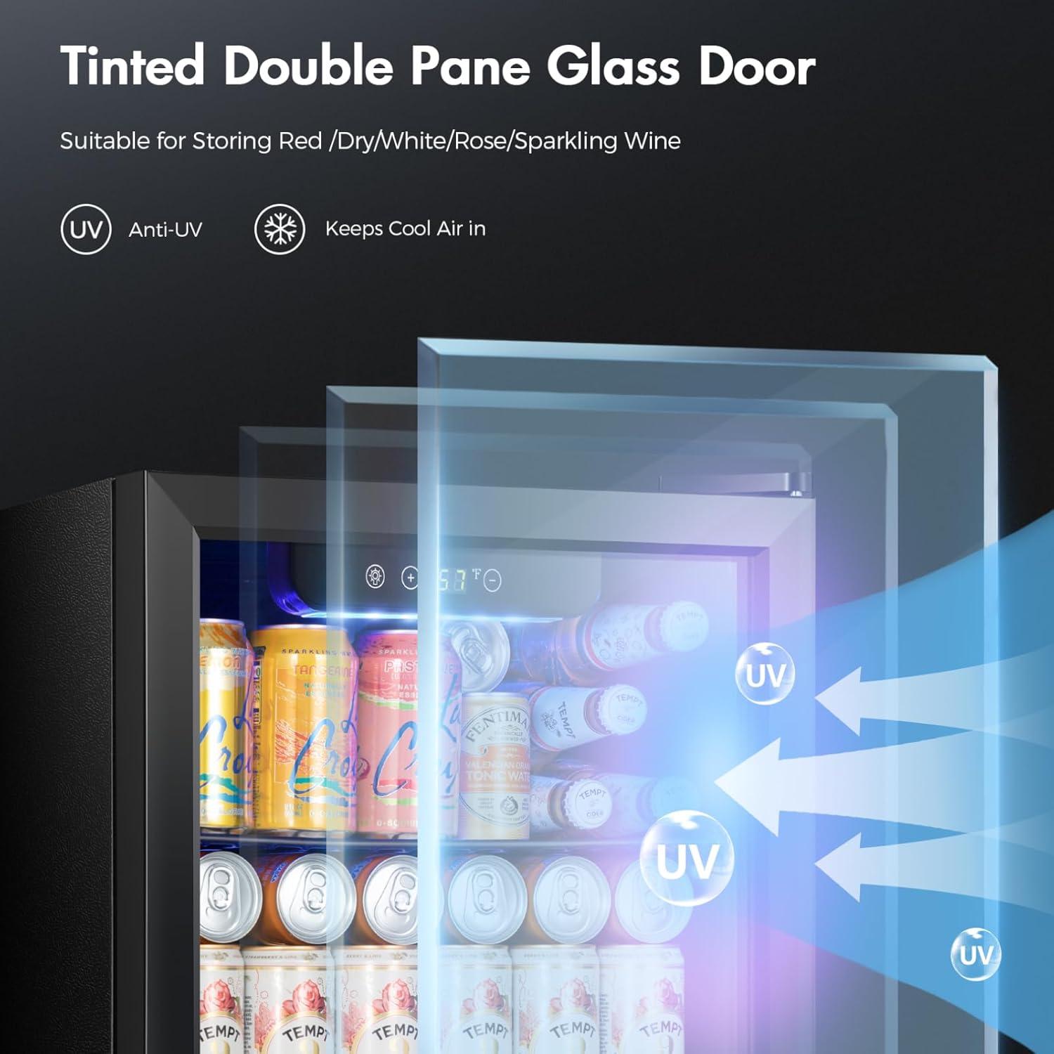 imageKismile 13 Cuft Beverage Refrigerator and Cooler12 Bottle 48 Can Mini Fridge Glass Door Digital Temperature Display for Soda Beer or Wine Small Drink Dispenser Cooler for Home Office BarTransparent