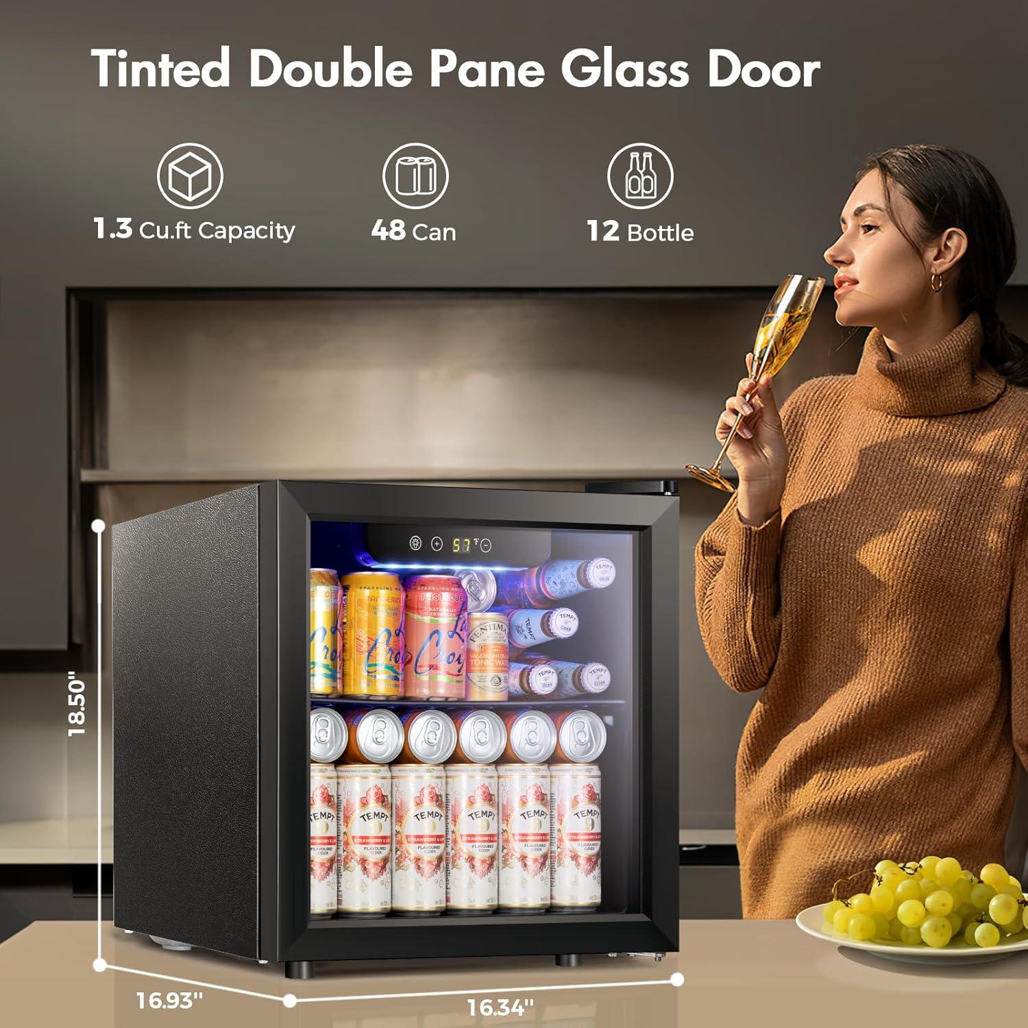 imageKismile 13 Cuft Beverage Refrigerator and Cooler12 Bottle 48 Can Mini Fridge Glass Door Digital Temperature Display for Soda Beer or Wine Small Drink Dispenser Cooler for Home Office BarTransparent