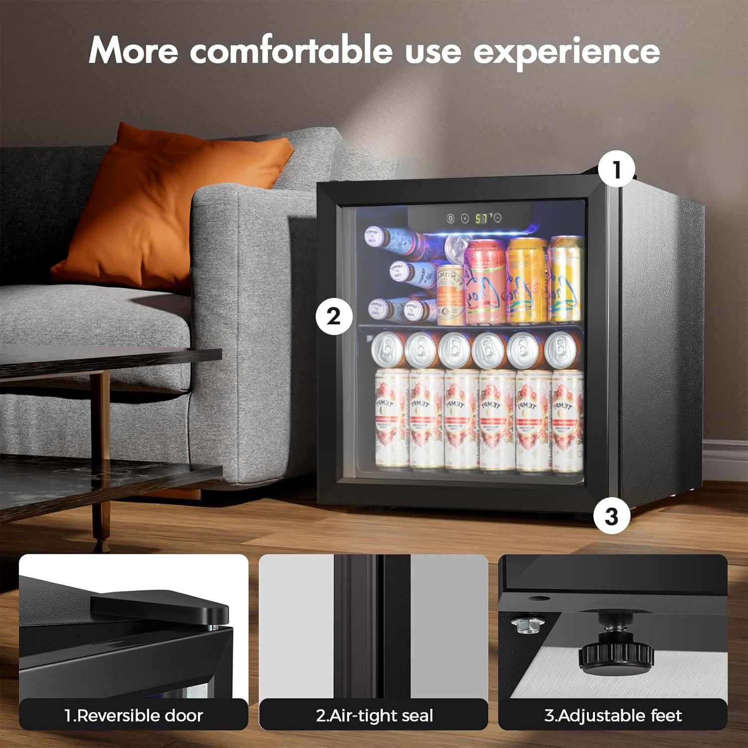 imageKismile 13 Cuft Beverage Refrigerator and Cooler12 Bottle 48 Can Mini Fridge Glass Door Digital Temperature Display for Soda Beer or Wine Small Drink Dispenser Cooler for Home Office BarTransparent