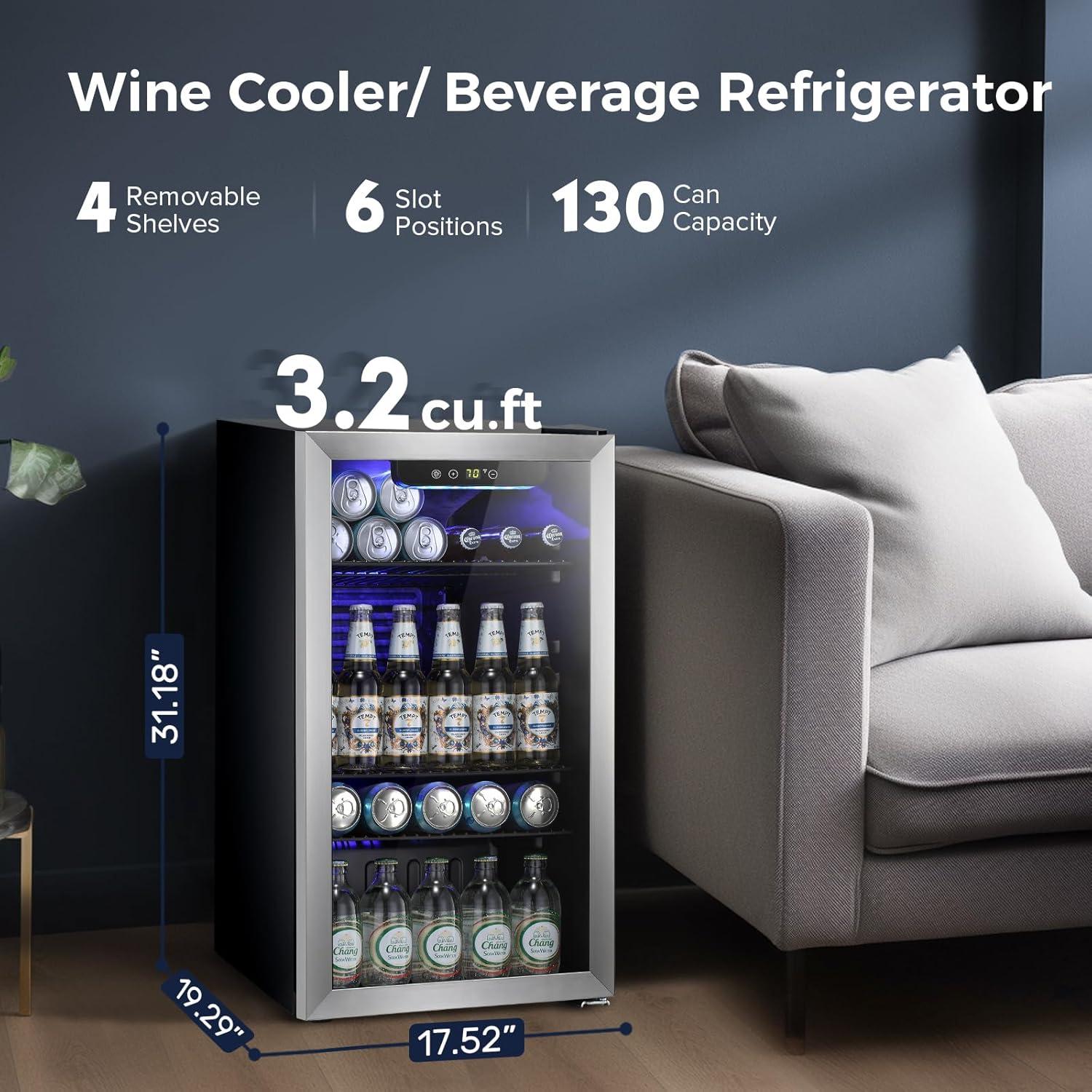 imageKismile 13 Cuft Beverage Refrigerator and Cooler12 Bottle 48 Can Mini Fridge Glass Door Digital Temperature Display for Soda Beer or Wine Small Drink Dispenser Cooler for Home Office BarSilver